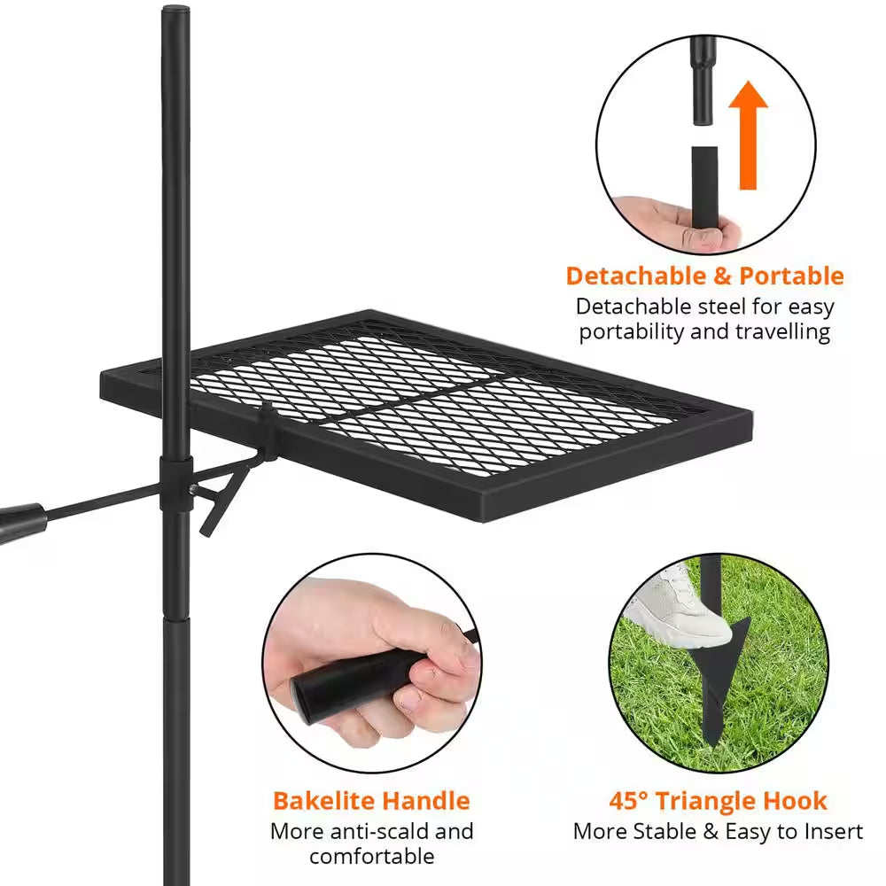 Swivel Campfire Grill Grate, over Fire Camp Grill with Carry Bag for Outdoor Open Flame Cooking