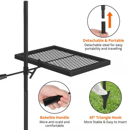 Swivel Campfire Grill Grate, over Fire Camp Grill with Carry Bag for Outdoor Open Flame Cooking