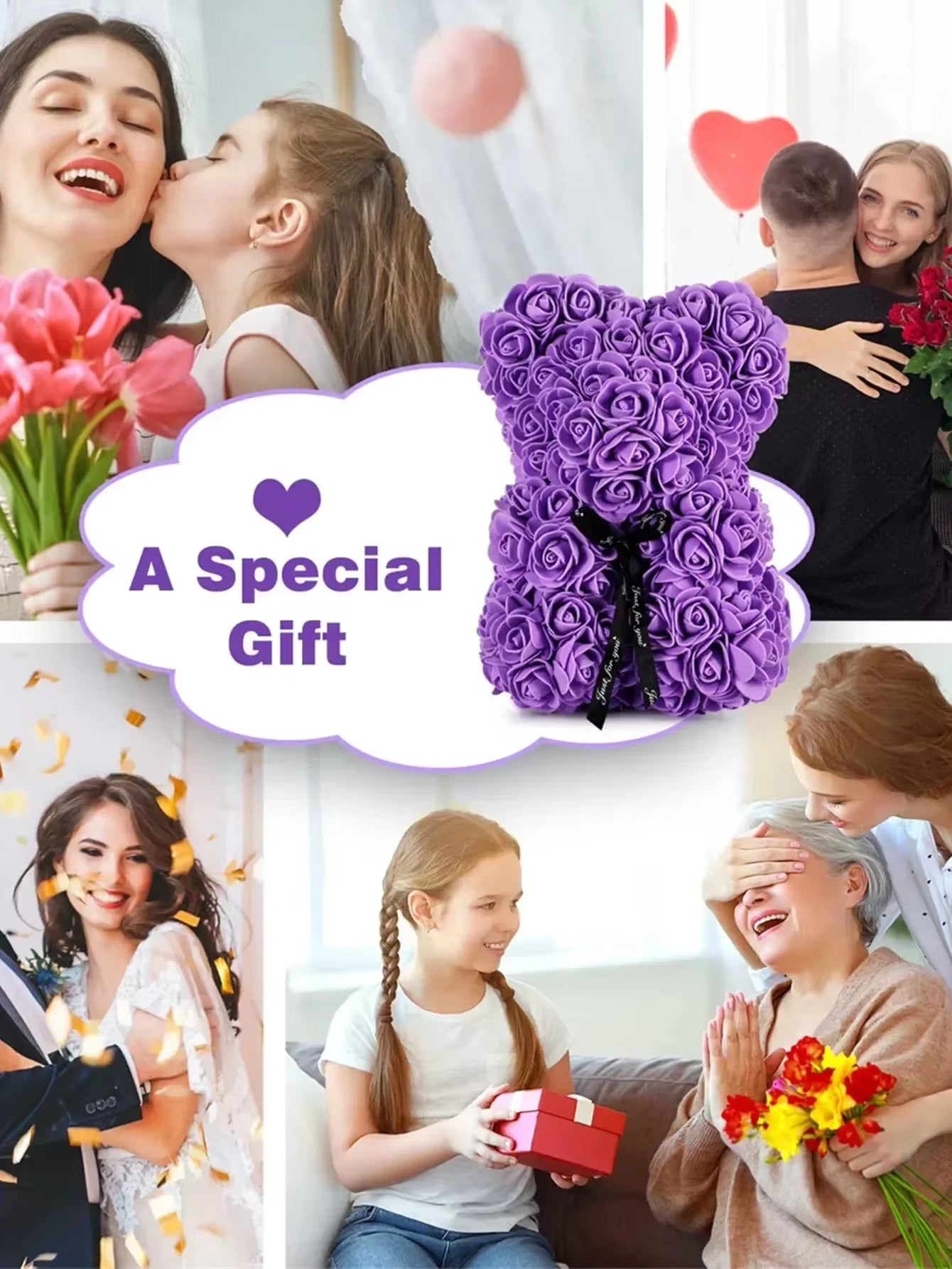 Rose Teddy Bear Artificial Flower Anniversary Valentines Day Birthday Gift Mothers Day Mom Gifts Girlfriend Birthday Gifts Women