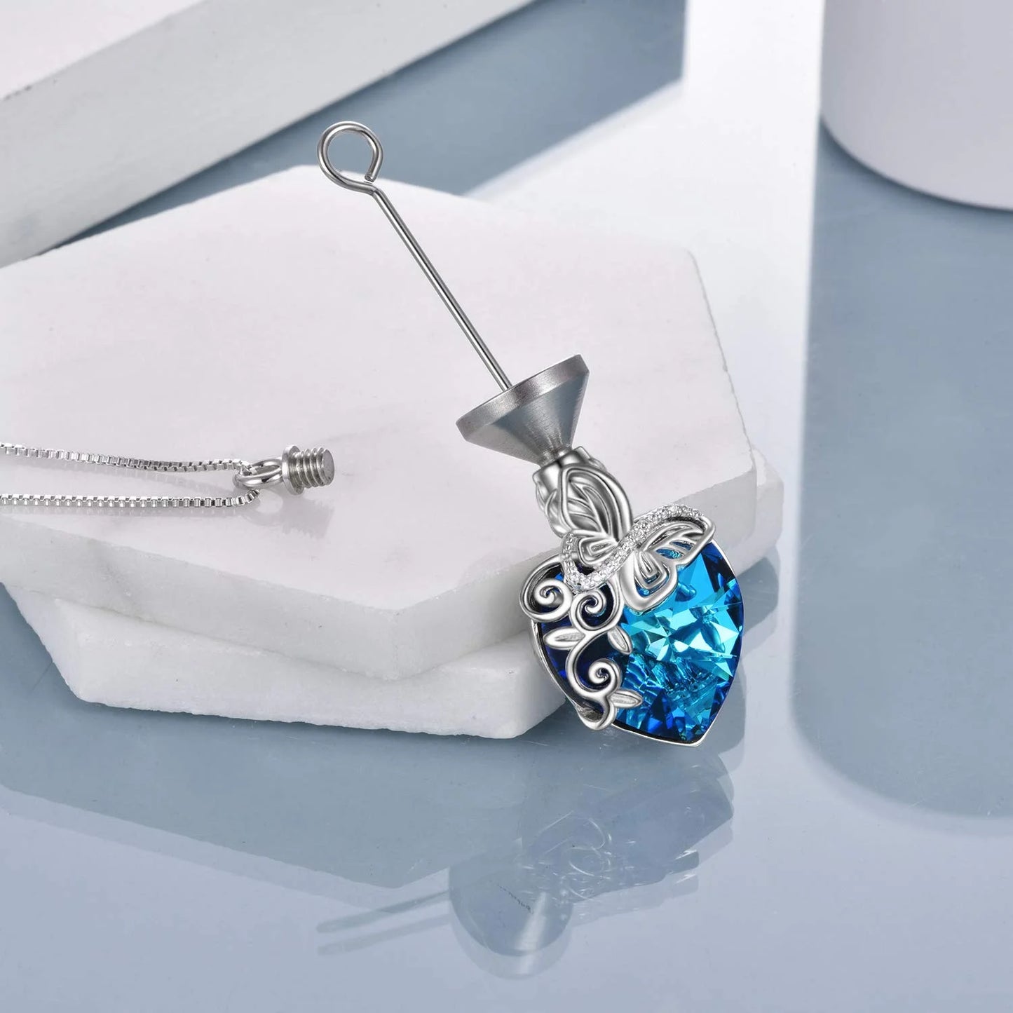 Sterling Silver Butterfly Urn Pendant Necklace with Crystal Birthday Anniversary Mothers Day Gifts for Women