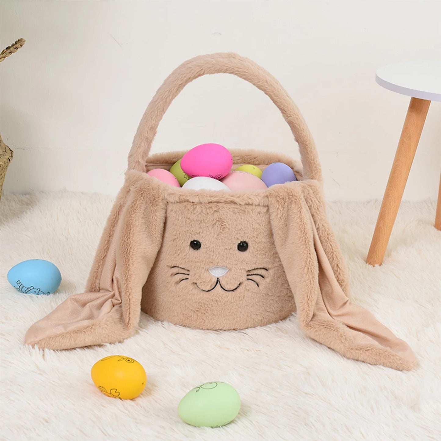 Easter Basket Plush Easter Bunny Long Ears Bags Easter Basket Rabbit Buckets Easter Tote Bags Children Gift Storage Handbag Easter Basket Stuffers