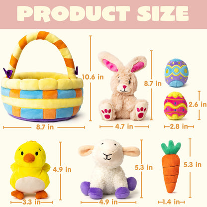 7 Pcs Easter Basket,Easter Toys,Easter Bunny Playset Stuffers Plushies Basket Fillers for Party Favor, Soft Plush for Toddler & Kids of All Ages