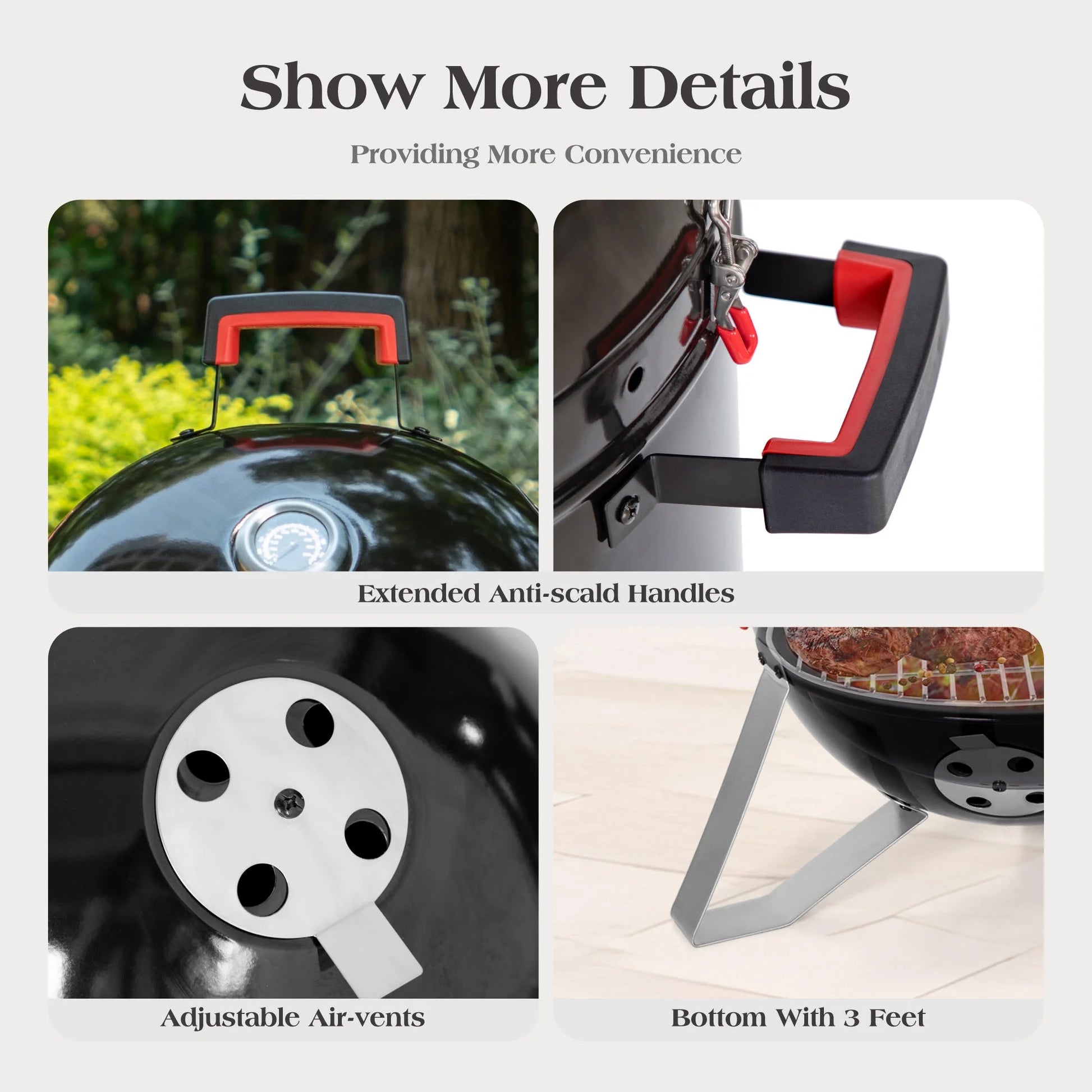 18-Inch Vertical Charcoal Smoker Grill with Porcelain-Enameled Smoking Chamber, Black