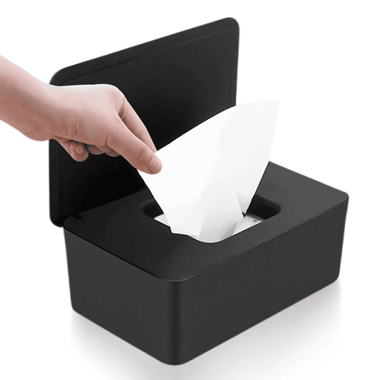 Wipes Dispenser, Portable Baby Wipes Holders Tissue Storage Box with Lid, Reusable Wipes Container Dustproof Tissues Wipes Case to Keep Wipe Fresh (Black)