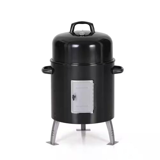 17 In. Charcoal Smoker in Black with Built-In Thermometer