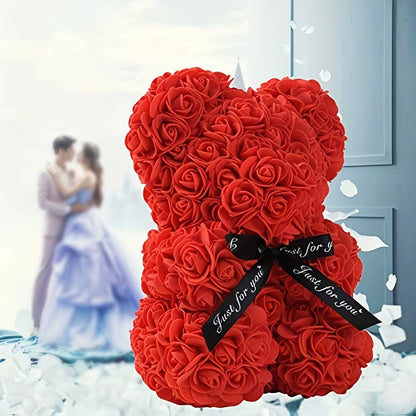 1Pc Rose Bear Artificial Foam Flowers Bear Made of Roses for Valentines Day, Mothers Day, Anniversary, Birthday Gifts