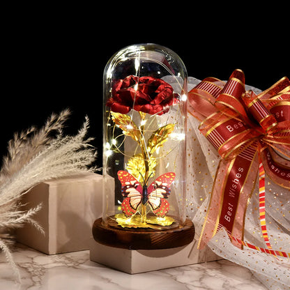 HOT Red Rose with LED Light in Glass Dome Rose in Flask Beauty and the Beast for Wedding Party Decoration Anniversary Lover Gift