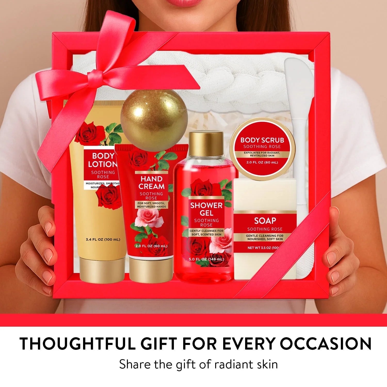 Mothers Day Body and Body Set - Luxury Rose Gift Baskets for Women, 8 Pcs