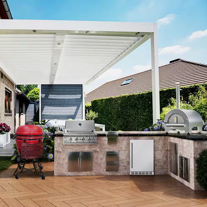 24 In. Kamado Ceramic Charcoal Grill in Red with Cart and Side-Wings