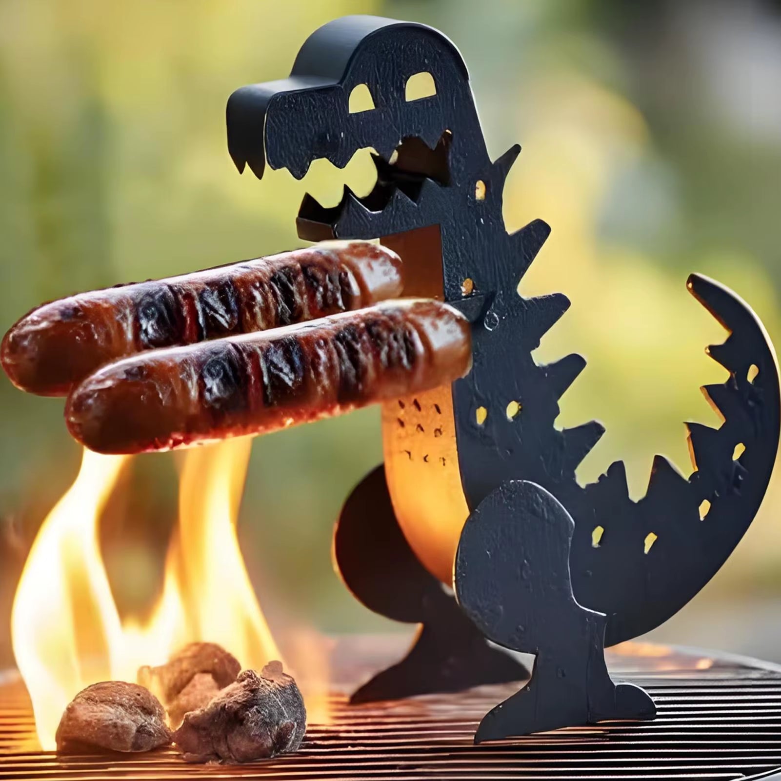 Funny BBQ Sausage Holder Hot Dog Grill Holder Portable Camping Grilling Cookware Dinosaur Sausage Stand for Outdoor Picnics