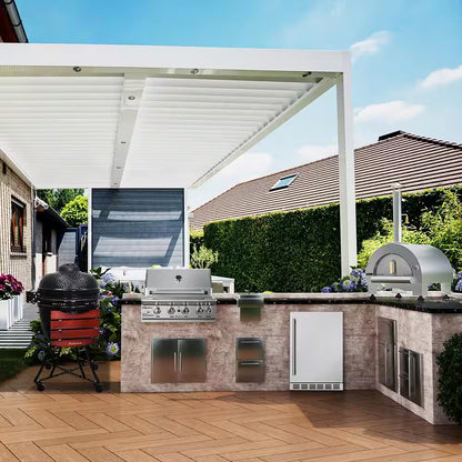 24 In. Kamado Ceramic Charcoal Grill in Black with Cart and Side-Wings