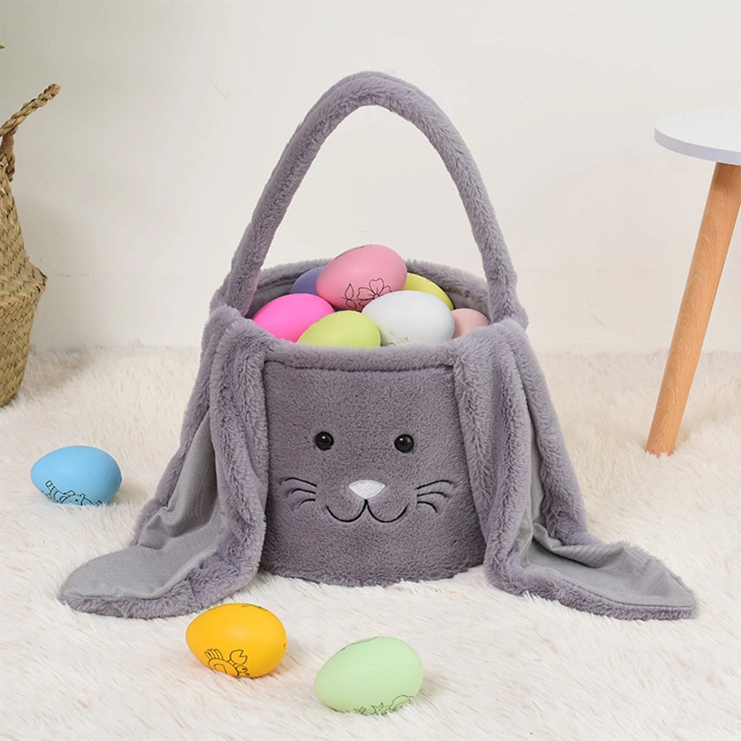 Easter Basket Plush Easter Bunny Long Ears Bags Easter Basket Rabbit Buckets Easter Tote Bags Children Gift Storage Handbag Easter Basket Stuffers