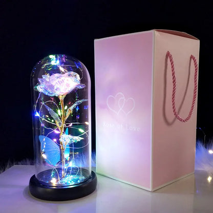 HOT Red Rose with LED Light in Glass Dome Rose in Flask Beauty and the Beast for Wedding Party Decoration Anniversary Lover Gift