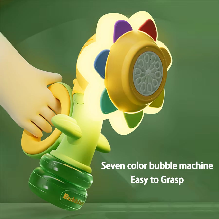 Cute Seven Color Sunflower Bubbles Shake Head Soap Bubbles Swing Light Automatic Blowing Handheld Bubble Machine Kids Toys