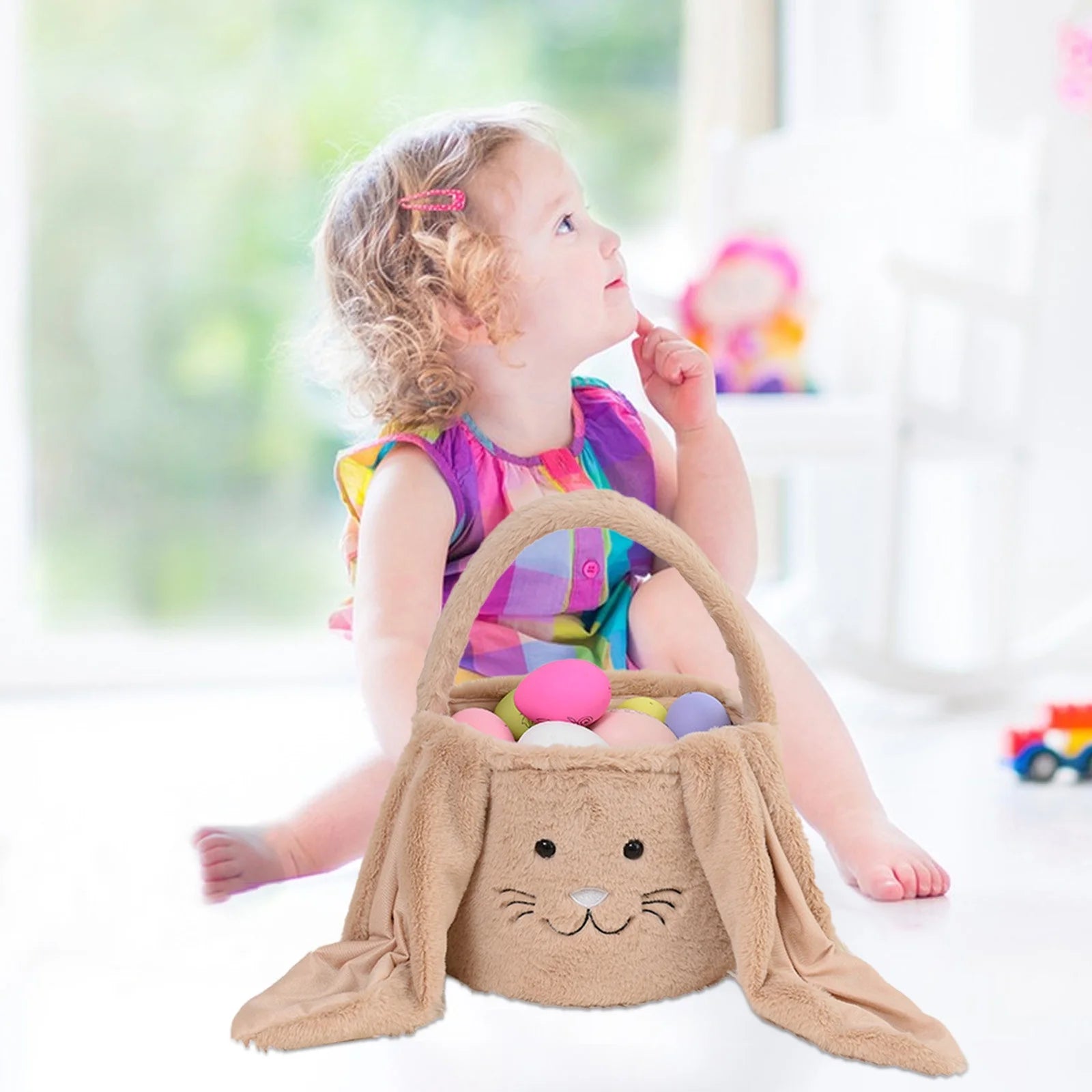 Easter Basket Plush Easter Bunny Long Ears Bags Easter Basket Rabbit Buckets Easter Tote Bags Children Gift Storage Handbag Easter Basket Stuffers