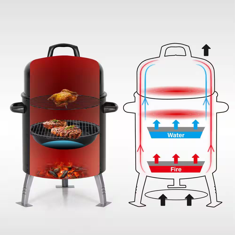 17 In. Charcoal Smoker in Black with Built-In Thermometer
