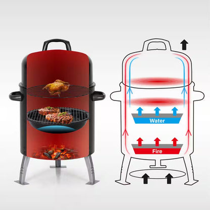 17 In. Charcoal Smoker in Black with Built-In Thermometer