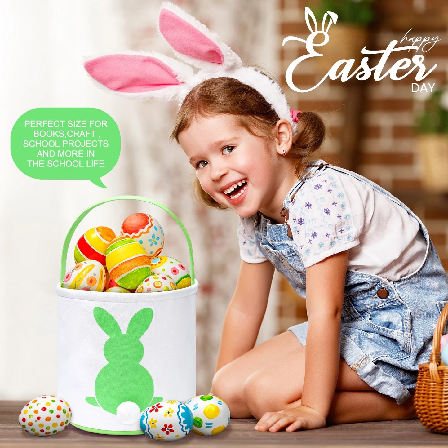 Easter Basket, Easter Bunny Baskets for Kids with Cute Rabbit Pattern, Easter Gift Baskets