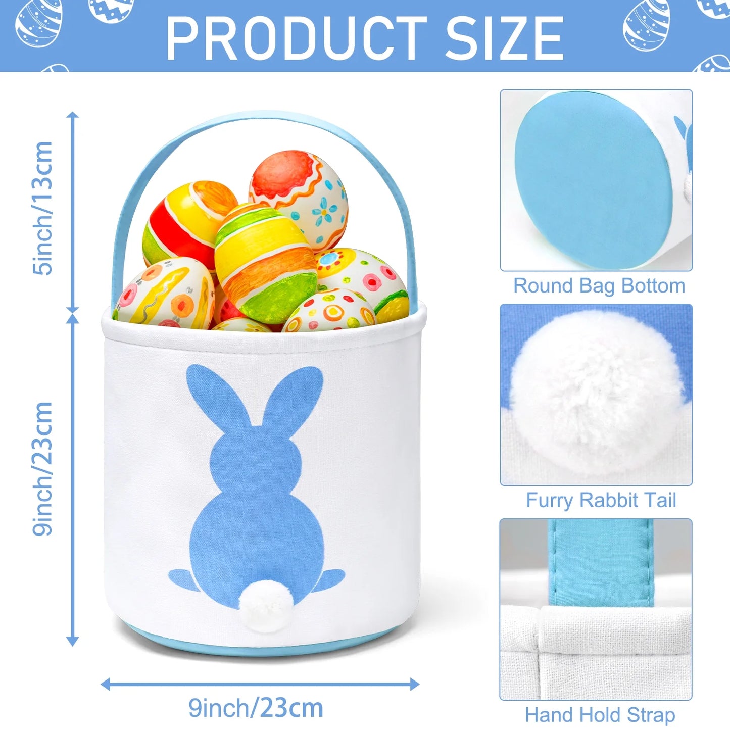 Easter Basket, Easter Bunny Baskets for Kids with Cute Rabbit Pattern, Easter Gift Baskets