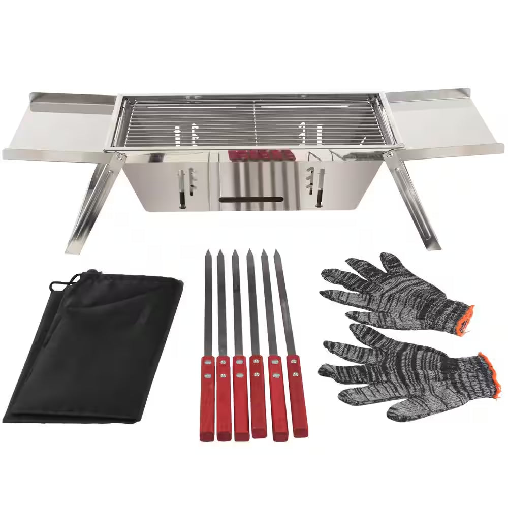 Portable Charcoal Grill 80 Sq. In. Stainless Steel
