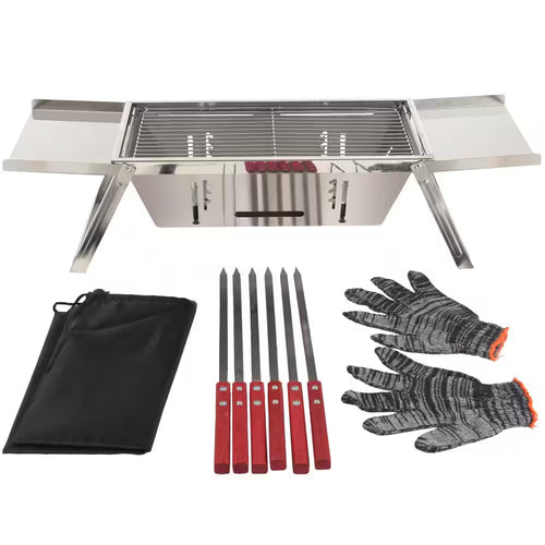 Portable Charcoal Grill 80 Sq. In. Stainless Steel