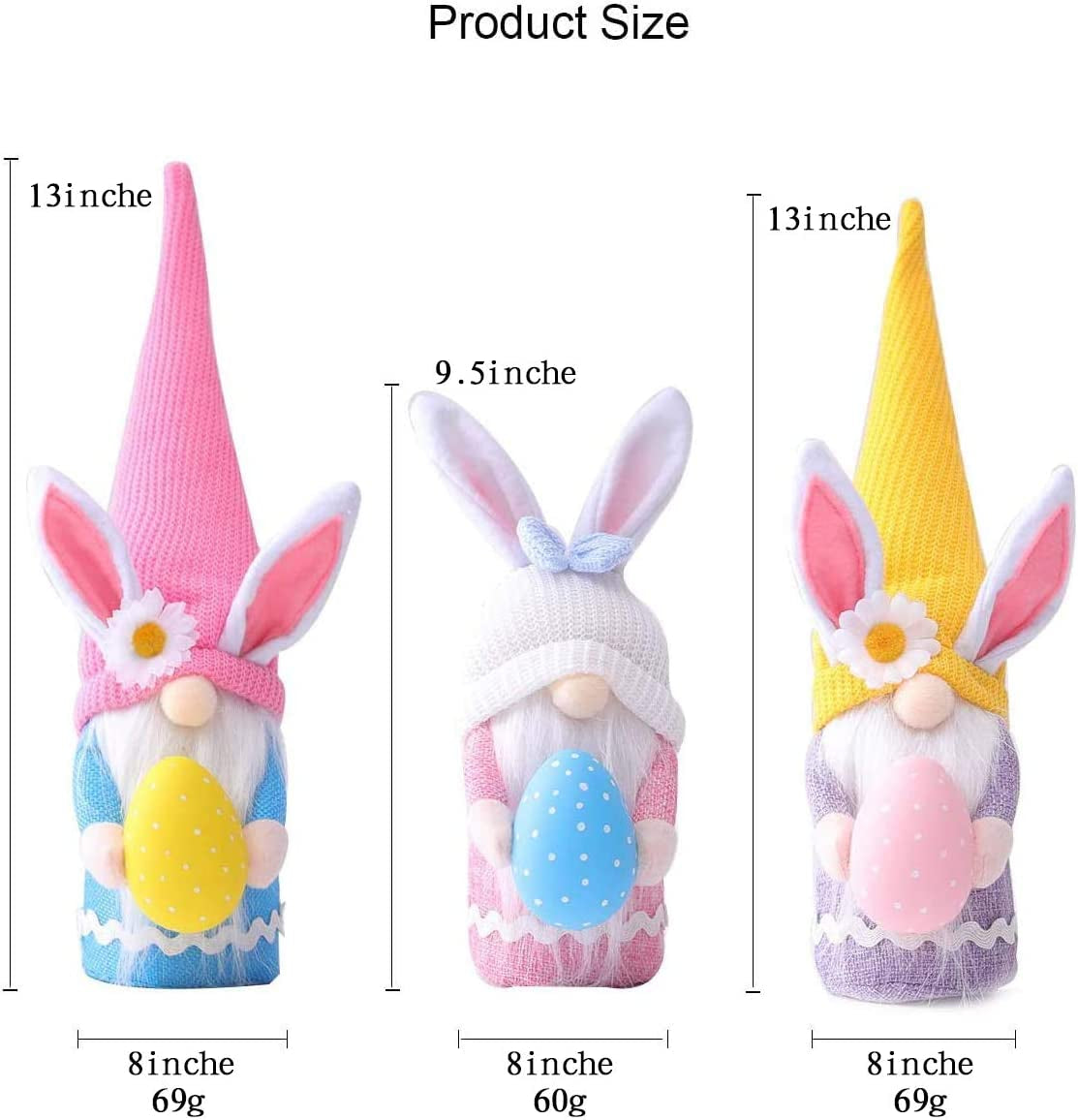 1Pcs Easter Gnome Plush Decorations , Easter Gnome Bunny with Easter Egg,Bunny Gnomes Plush Decor, Handmade Easter Gifts, Indoor Spring Decor