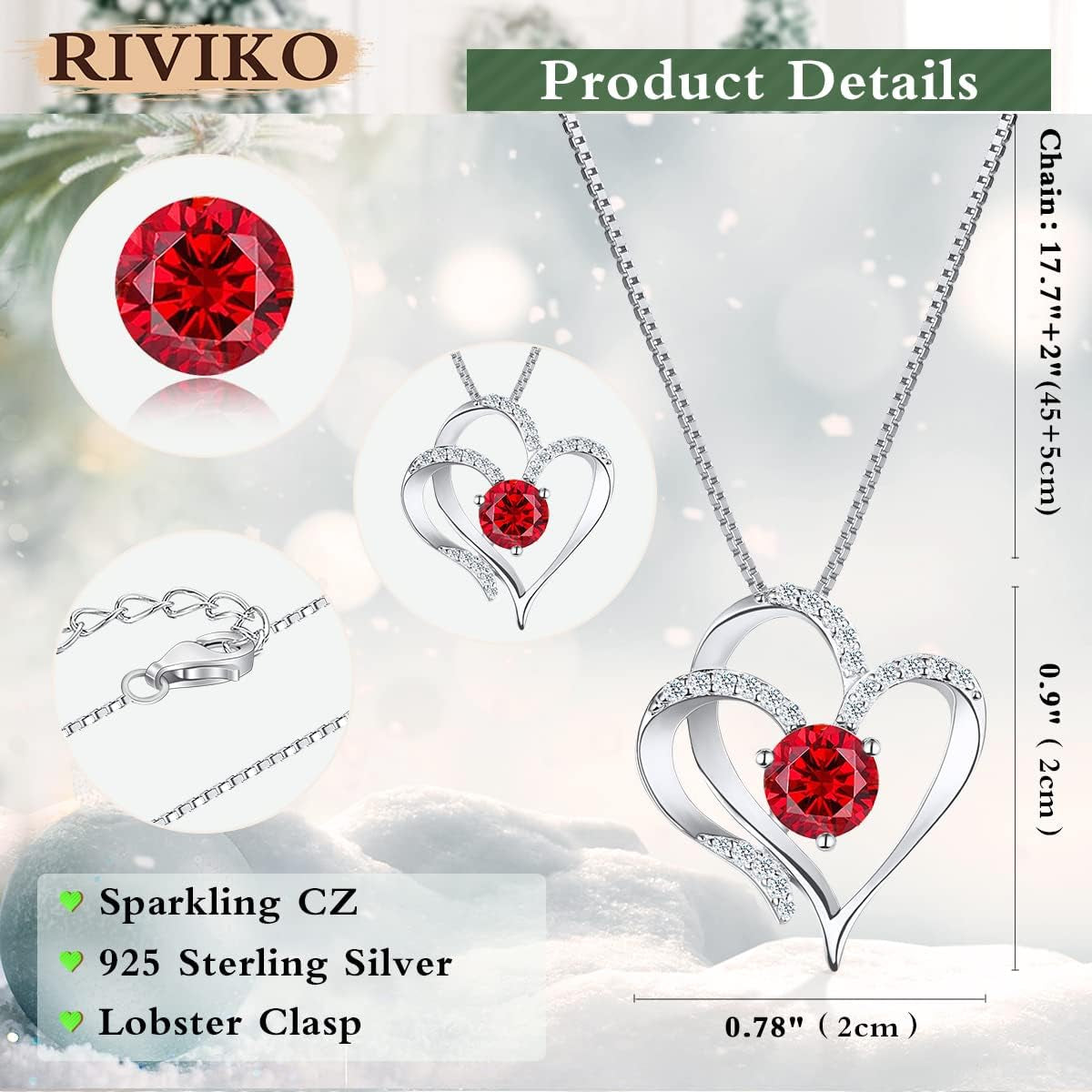 Love Heart Necklace for Women 925 Sterling Silver Gold Plated Zirconia July Birthstone Pendant Necklaces for Mother Wife Birthday Christmas Valentine'S Day Jewelry Gift