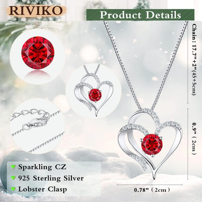 Love Heart Necklace for Women 925 Sterling Silver Gold Plated Zirconia July Birthstone Pendant Necklaces for Mother Wife Birthday Christmas Valentine'S Day Jewelry Gift
