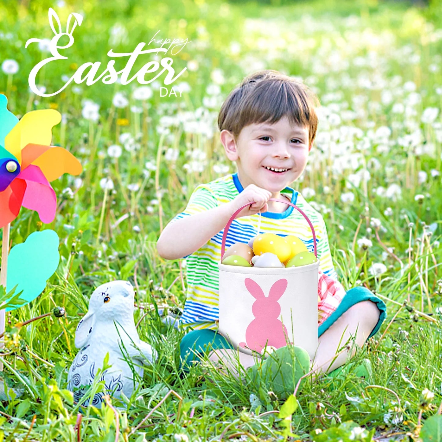 Easter Basket, Easter Bunny Baskets for Kids with Cute Rabbit Pattern, Easter Gift Baskets