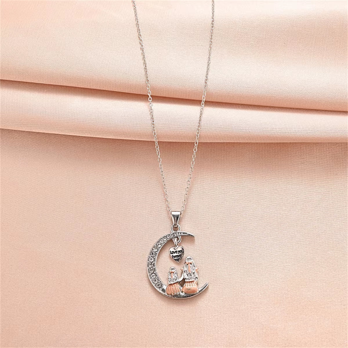 Fashion Mom Daughter Moon Pendant Necklace Love You Forever Heart Necklaces Mothers Day Jewelry Gifts
