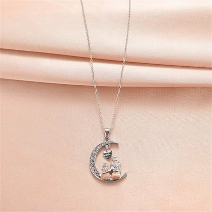 Fashion Mom Daughter Moon Pendant Necklace Love You Forever Heart Necklaces Mothers Day Jewelry Gifts