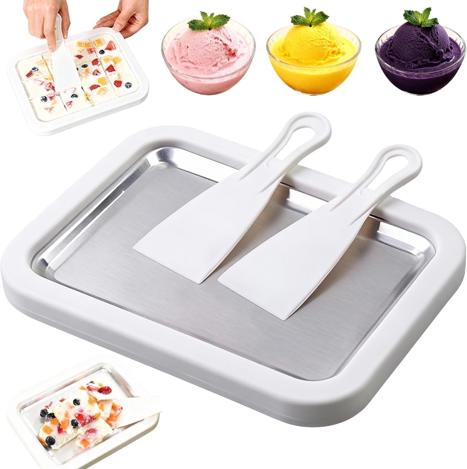 Instant Freeze Rolled Ice Cream Maker - Complete DIY Kit with Scrapers & Tray