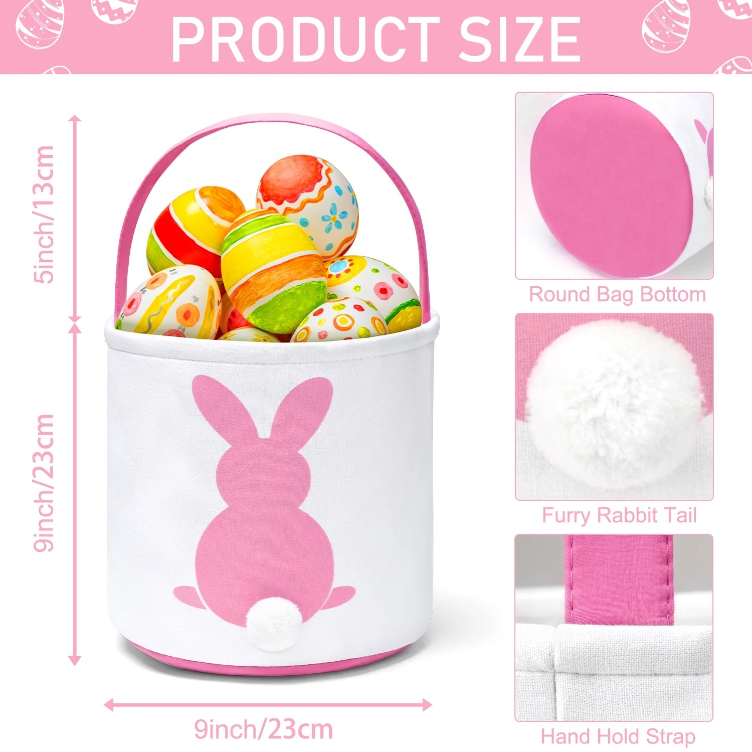 Easter Basket, Easter Bunny Baskets for Kids with Cute Rabbit Pattern, Easter Gift Baskets