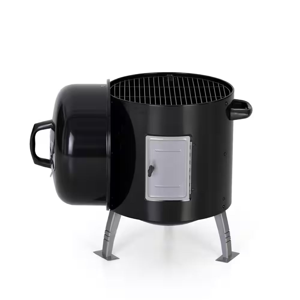 17 In. Charcoal Smoker in Black with Built-In Thermometer