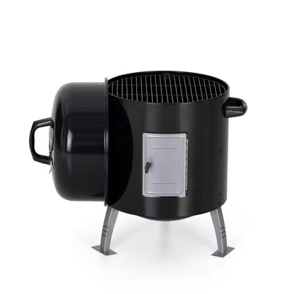 17 In. Charcoal Smoker in Black with Built-In Thermometer
