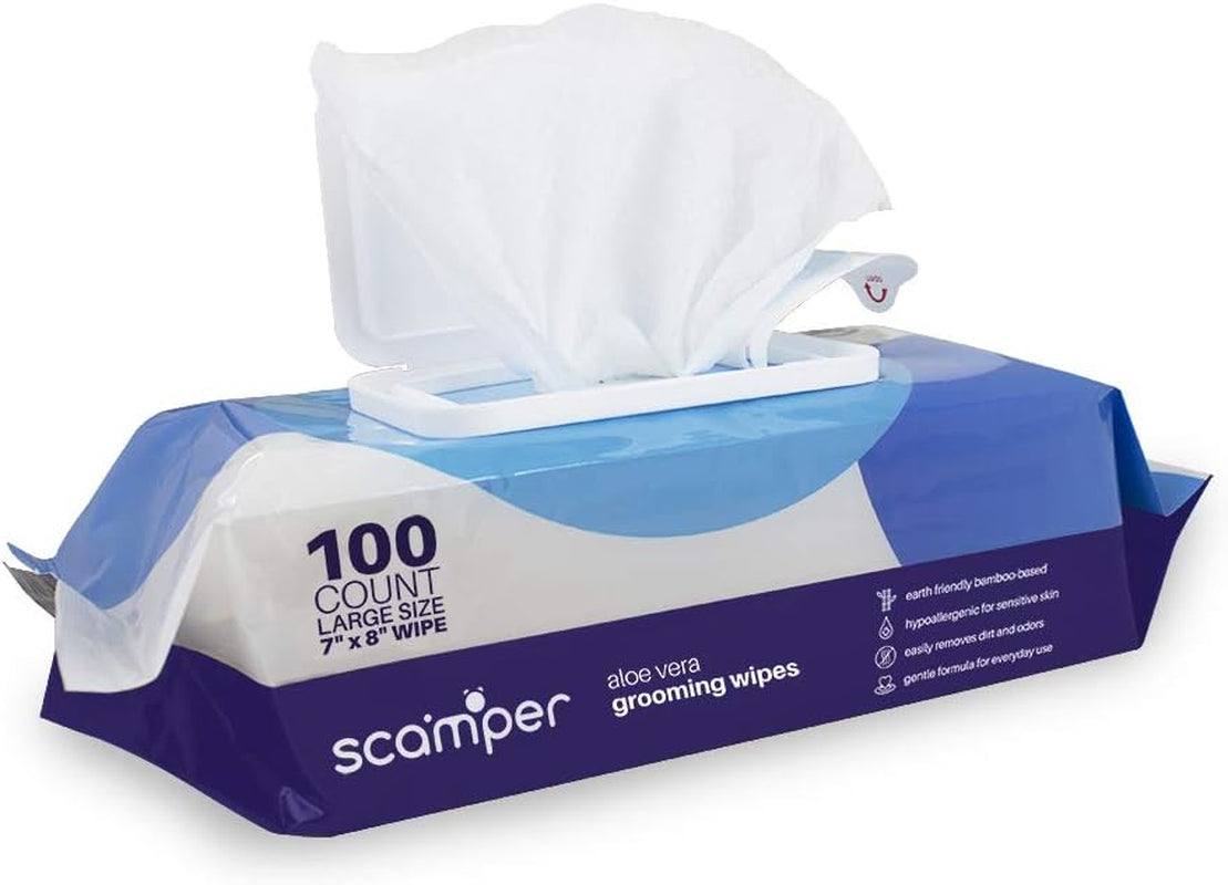 Scamper Grooming Wipes - Pet Wipes for Dogs & Cats (Aloe Vera)
