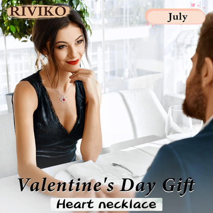 Love Heart Necklace for Women 925 Sterling Silver Gold Plated Zirconia July Birthstone Pendant Necklaces for Mother Wife Birthday Christmas Valentine'S Day Jewelry Gift