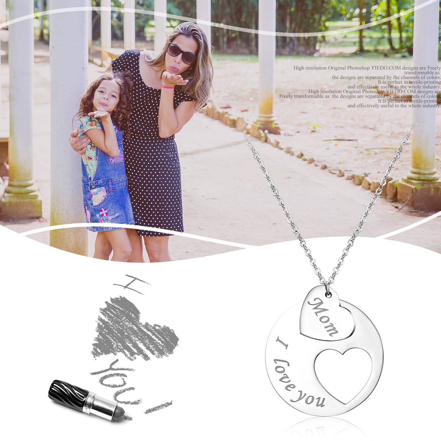 Women'S Stainless Steel "I Love You Mom" Heart Pendant Necklace Mothers Day Gift
