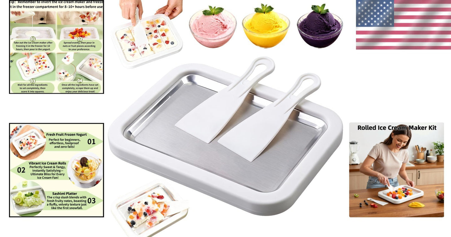 Instant Freeze Rolled Ice Cream Maker - Complete DIY Kit with Scrapers & Tray