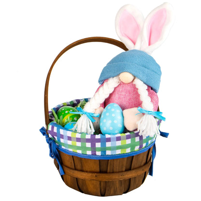 2 Pcs Easter Baskets,Easter Woven Woodchip Basket with Lining,Handmade Wicker Easter Basket with Handle for Easter Egg Hunt,Picnic
