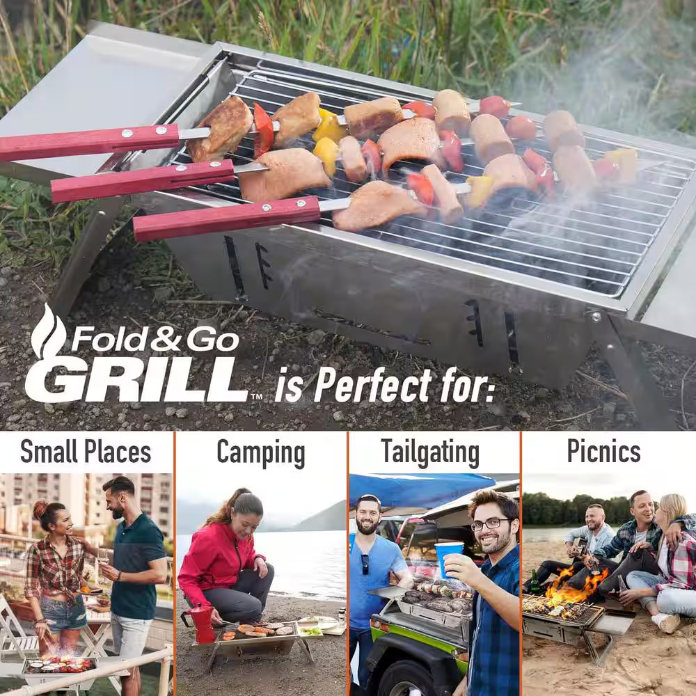 Portable Charcoal Grill 80 Sq. In. Stainless Steel