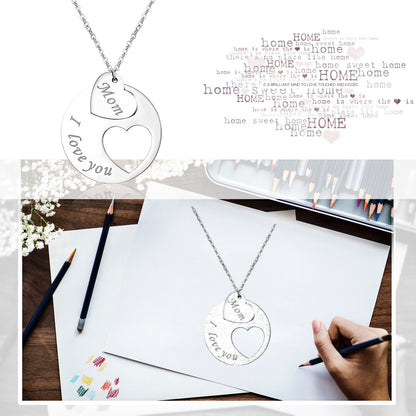 Women'S Stainless Steel "I Love You Mom" Heart Pendant Necklace Mothers Day Gift