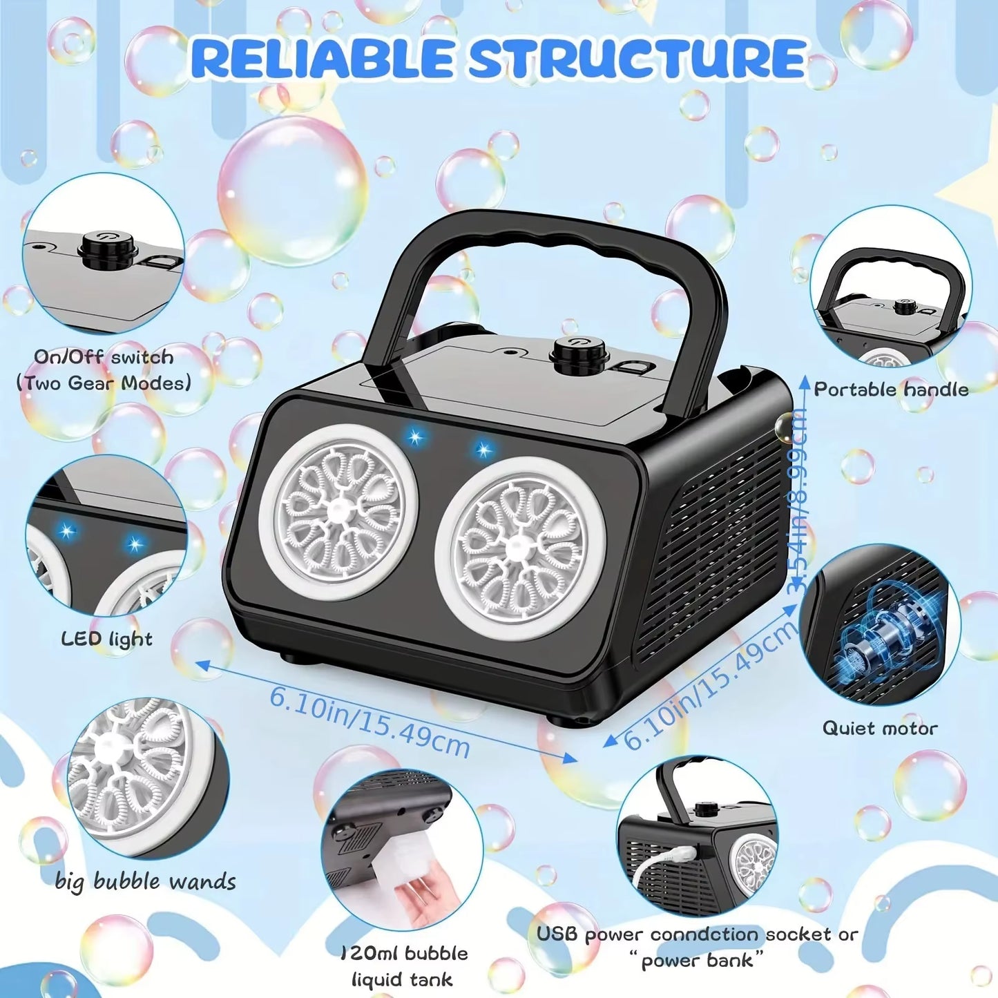 Automatic Bubble Machine Upgrade Bubble Blower with 2 Fans 20000+ Bubbles per Minute Bubbles for Kids Portable Bubble Maker Ope