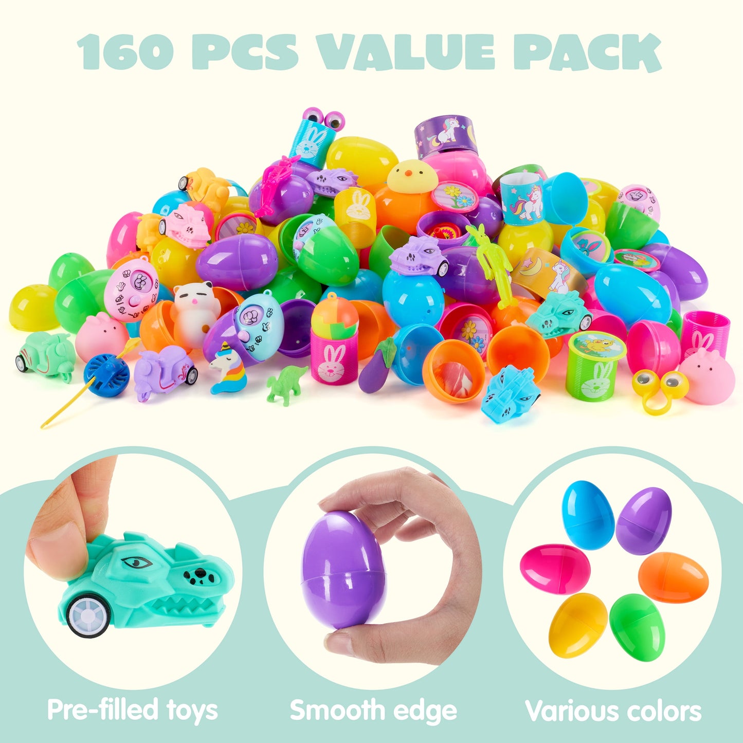 160 Packs Prefilled Easter Eggs with Assorted Toys,Easter Egg Bulk for Kids,Easter Eggs Hunt Events,Basket Stuffers Fillers,Classroom Prize Supplies