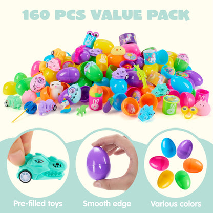 160 Packs Prefilled Easter Eggs with Assorted Toys,Easter Egg Bulk for Kids,Easter Eggs Hunt Events,Basket Stuffers Fillers,Classroom Prize Supplies