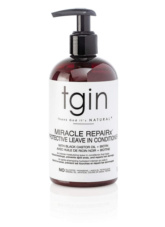 Tgin Miracle Repairx Protective Leave in Conditioner for Curly, Coily, Wavy Hair Includes Biotin, Black Castor Oil, Repairs, Restores Damaged, Color-Treated Hair, 13 Oz