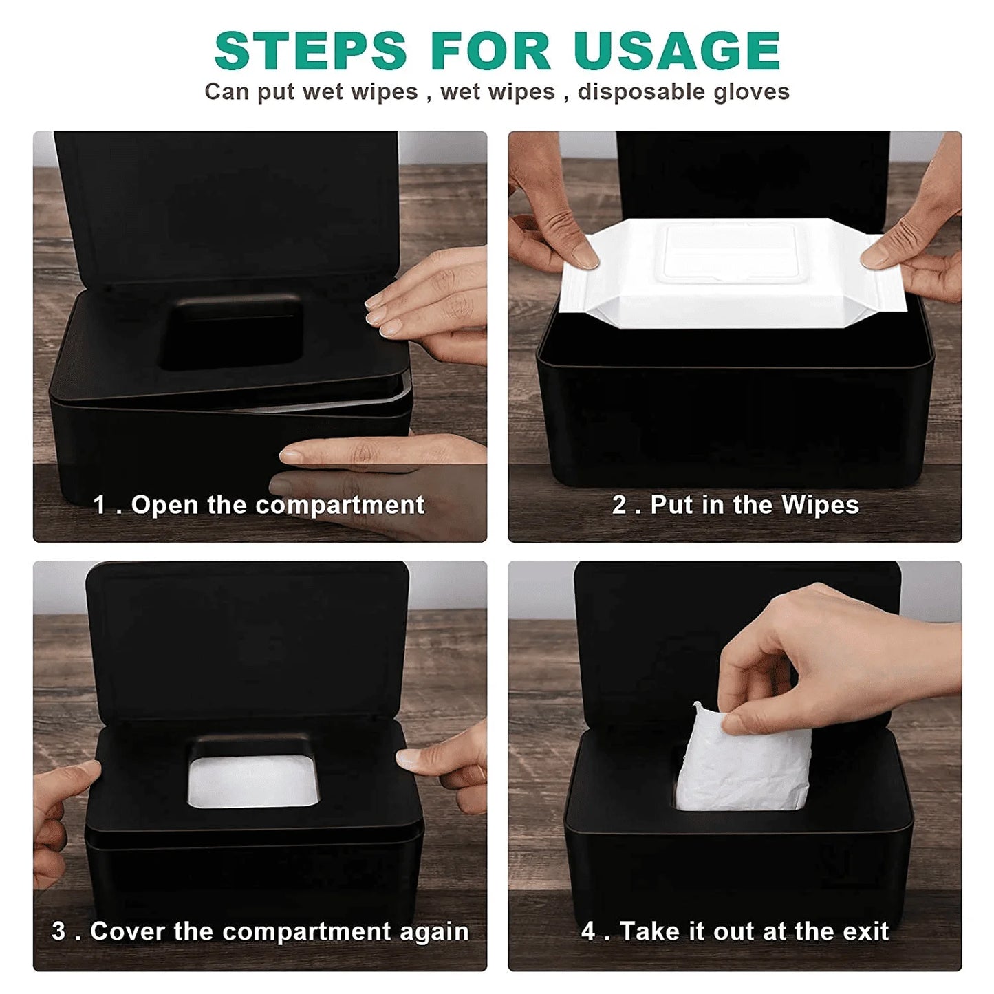Wipes Dispenser, Portable Baby Wipes Holders Tissue Storage Box with Lid, Reusable Wipes Container Dustproof Tissues Wipes Case to Keep Wipe Fresh (Black)