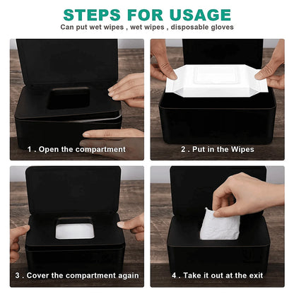 Wipes Dispenser, Portable Baby Wipes Holders Tissue Storage Box with Lid, Reusable Wipes Container Dustproof Tissues Wipes Case to Keep Wipe Fresh (Black)
