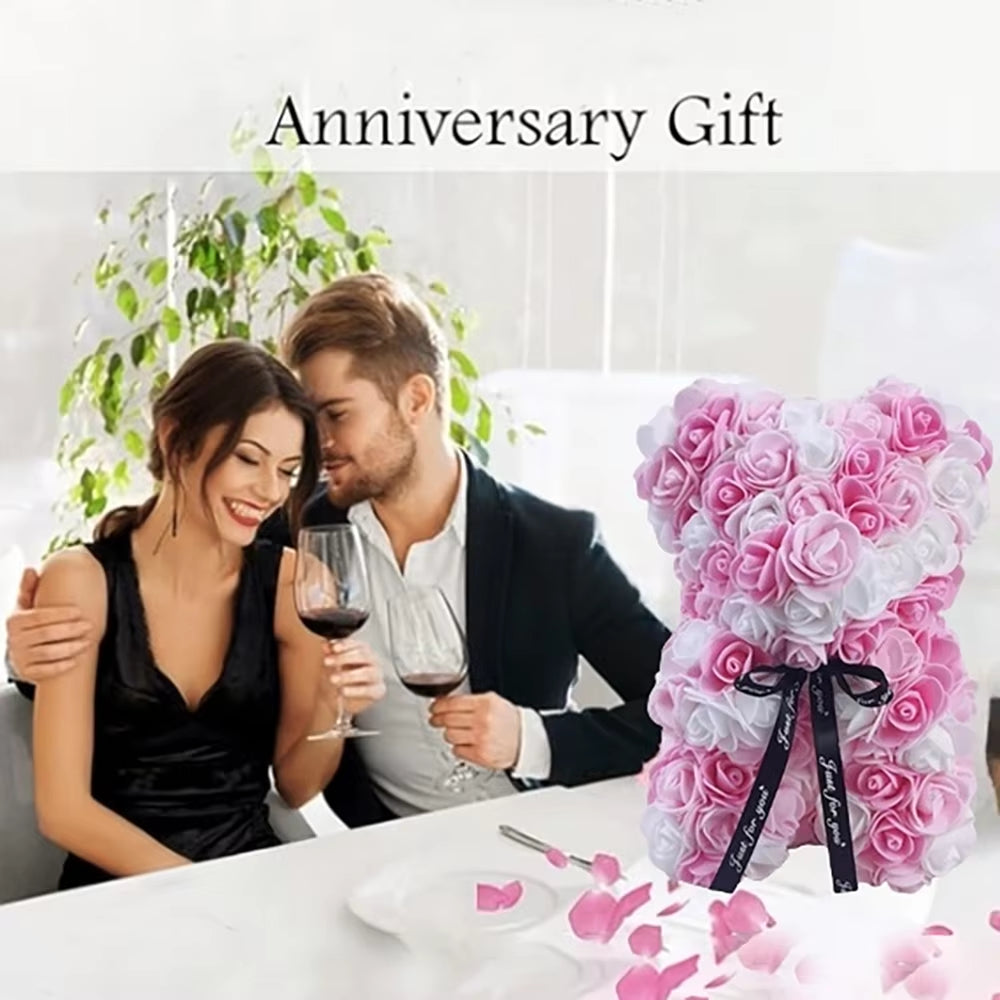 1Pc Artificial Rose Bear, Artificial Rose Flower Bear Gift for Birthday,Valentines Day, Wedding Mothers Day and Anniversary