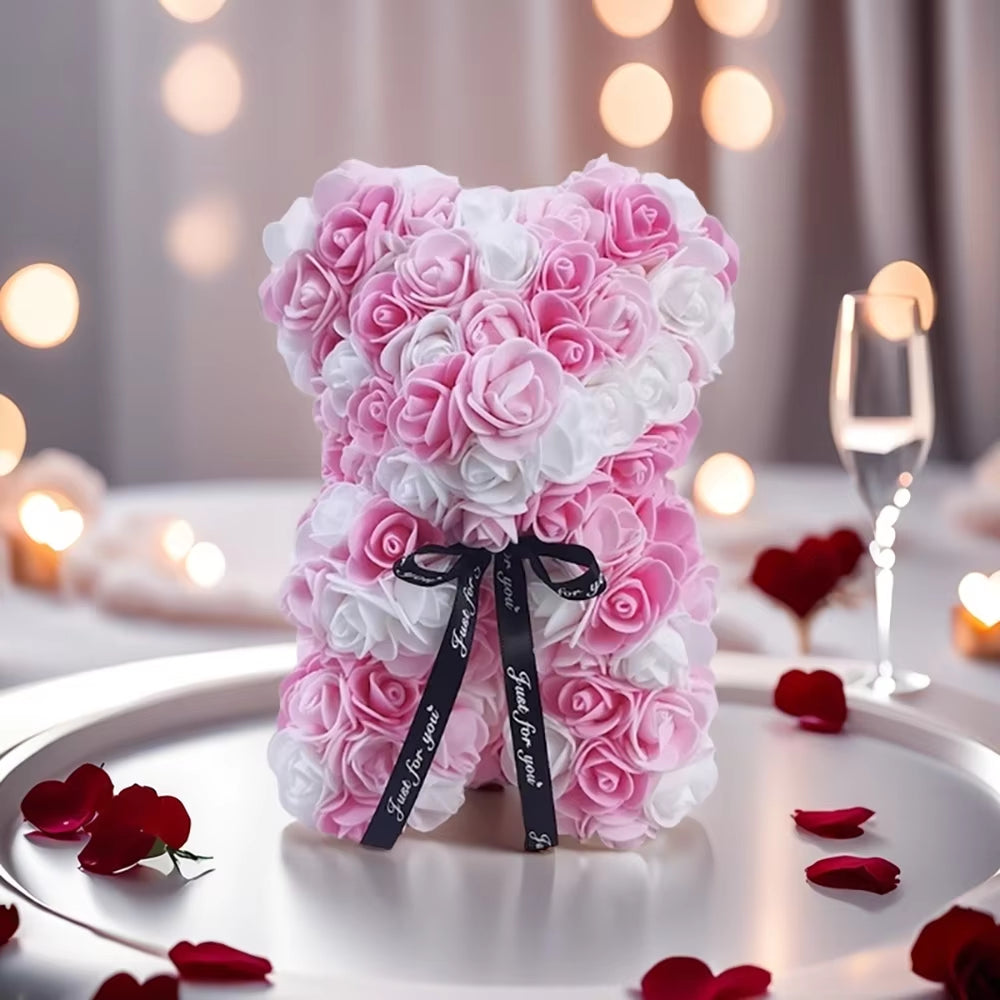 1Pc Artificial Rose Bear, Artificial Rose Flower Bear Gift for Birthday,Valentines Day, Wedding Mothers Day and Anniversary